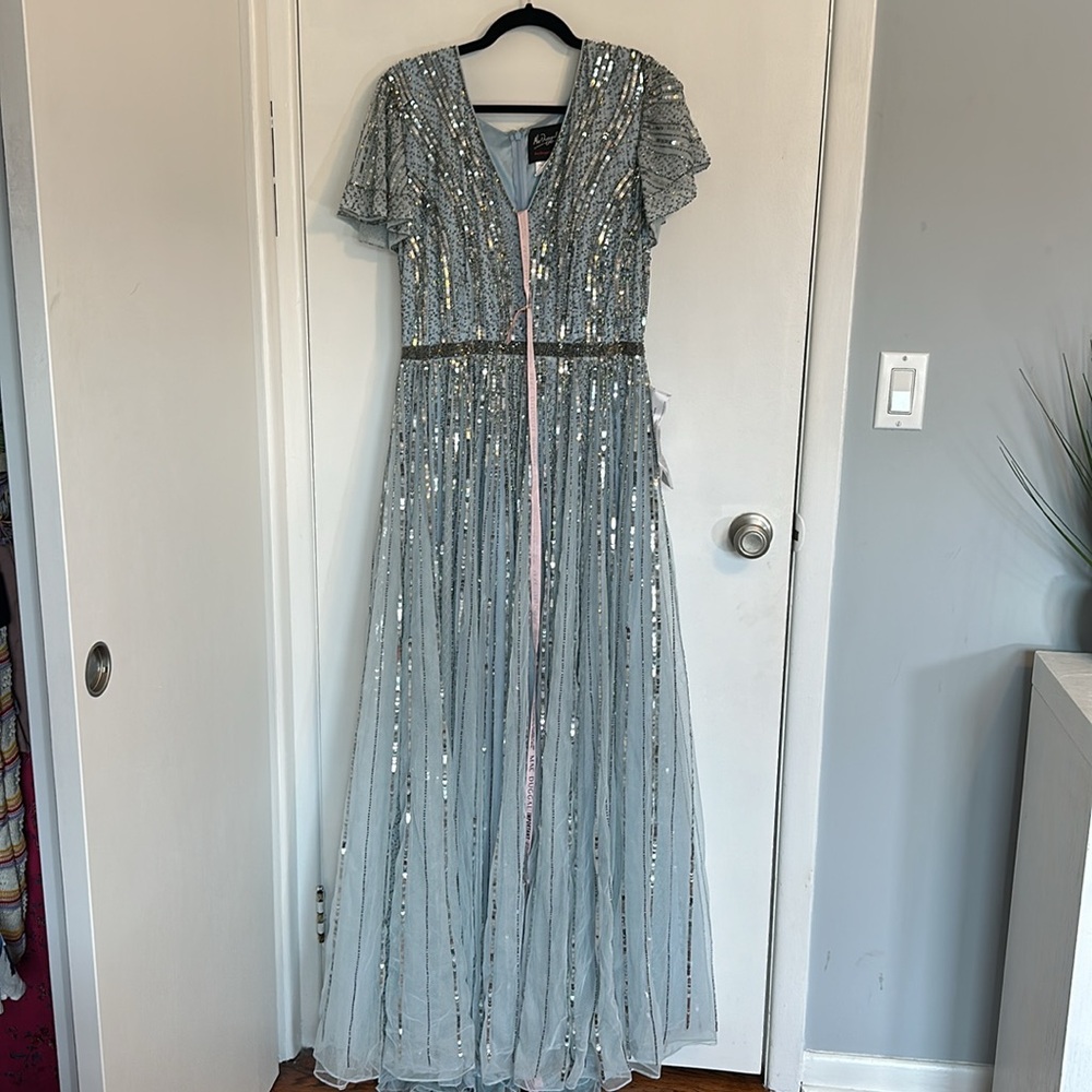 Adrianna Papell Ice Blue Silver Sequined Maxi Dress - Picture 6 of 12